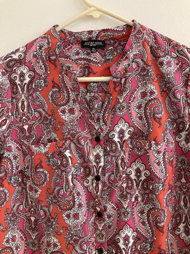 Camisa Boho Campesina Notations Roja Paisley Abotonada Para Mujer Talla PL Manga Larga - Imagen 3 de 6