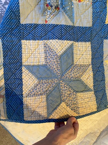 Vintage Antique 8 Point Star Quilt 72" X 86" Hand Sewn 30 12" Blocks Old Fabrics - Picture 15 of 16