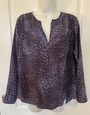 Rebecca Taylor Deep Purple/Black Leopard Print Silk V-Neck Blouse SIZE 8