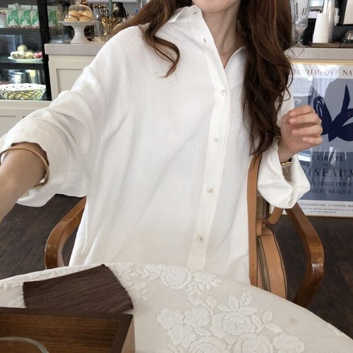 Women Cotton blend Lapel Shirt Dress Long Sleeve Maxi Dress Button Loose - Picture 10 of 22