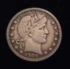 1909 Silver Barber Quarter Dollar D Denver