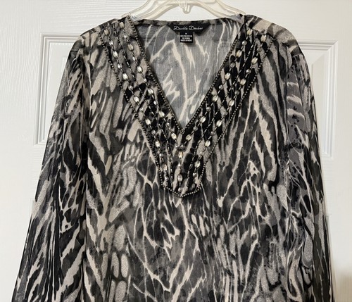 DD Sheer Black Safari Glam Beach/Swim Coverup Size M Embellished V Neck Women's - Picture 4 of 8