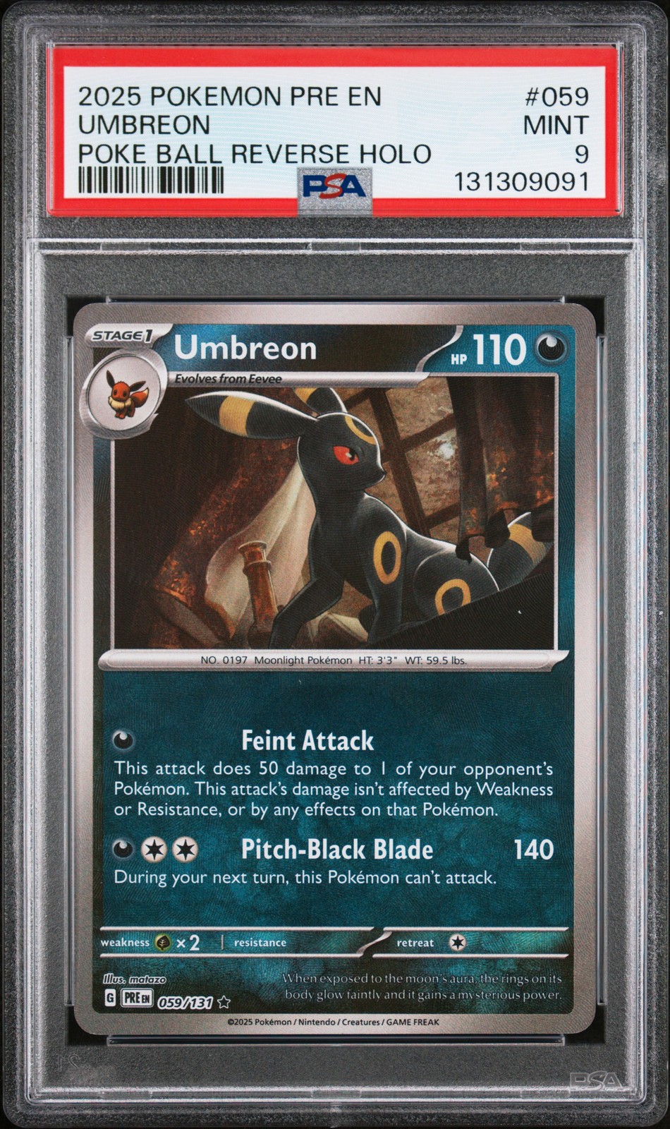 2025 POKEMON PRE EN-PRISMATIC EVOLUTIONS POKE BALL REVERSE HOLO UMBREON PSA 9