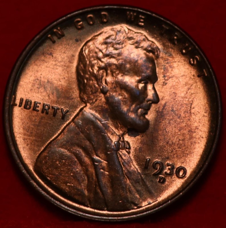 Uncirculated Red 1930-D Denver Mint Copper Lincoln Wheat Cent