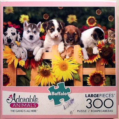 Gang's All Here Puppies & Kitten Flowers Fence Adorable Animals 300 21X15 Puzzle