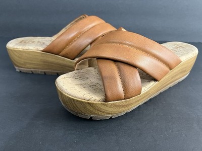Korks Platform Wedge Slip On Sandal Sz 7 M Brown Criss Cross Straps Faithe Boho