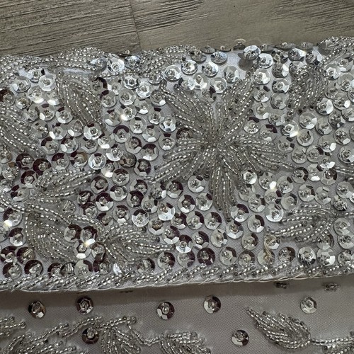 VTG Beaded 9.5 X 5” Satin Silver Sequined Clutch Purse Evening Bag Wedding - Picture 2 of 12