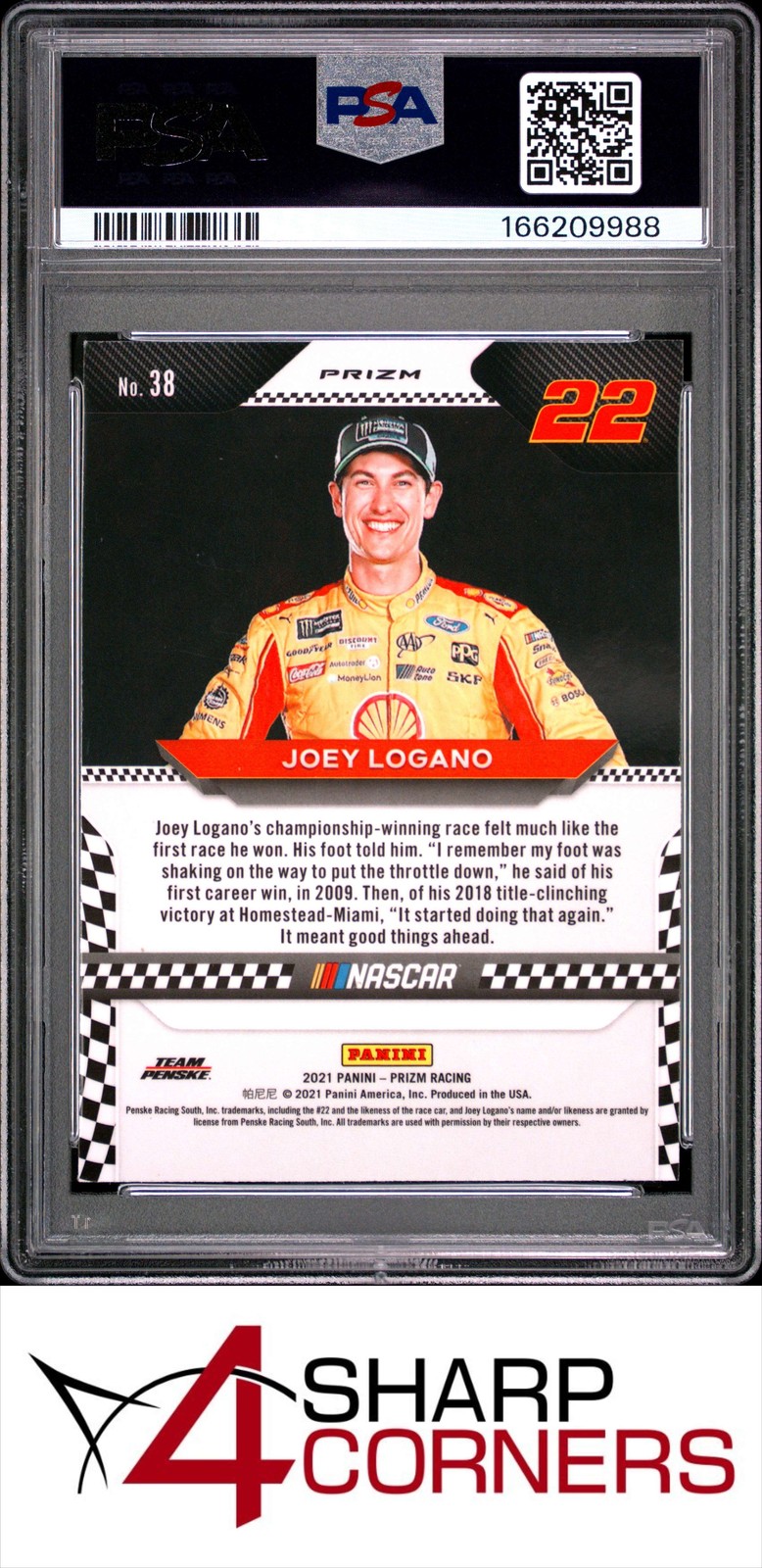 2021 PANINI PRIZM RED #38 JOEY LOGANO POP 1 PSA 10 view 2