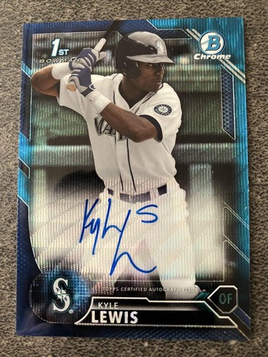 2016 Topps 1st Bowman Chrome Kyle Lewis Seattole Mariners Auto /150 #CDA-KL - Foto 7 di 24