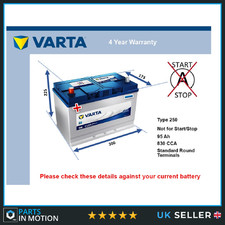 Car Battery G8 Varta 250 830A 95Ah 4Yr Warranty 306x173x225 Blue Dynamic