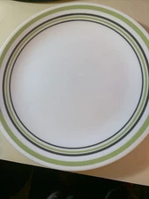 3 Vintage Corelle Garden Sketch Dinner Plates - Green Bands - 10.25" Made in USA