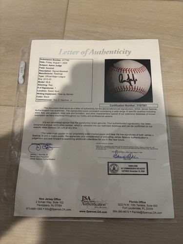 AARON JUDGE Signed OMLB Baseball NY YANKEES JSA Full Letter LOA COA - Picture 4 of 4