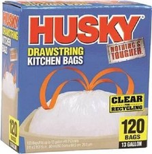  120-Count  Husky 13 Gallon Nothing's Tougher Drawstring Clear Kitchen Bags ...