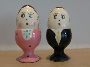 Anthropomorphic Mr & Mrs Egg Vintage Egg Holders & Salt & Pepper Shakers