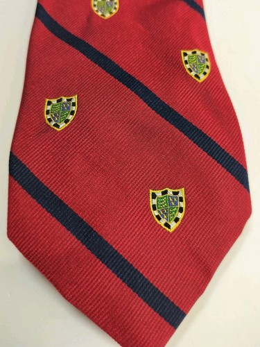 Polo Ralph Lauren Striped Silk Narrow Club Tie Crest Red Blue Shield - Picture 2 of 4
