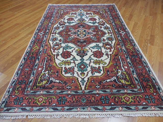Turkish Oushak Rug, Geometric Multicolored Handmade Bohemian Rug 5x8 Ft