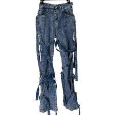 Labijou Acid Wash Grunge Strappy Jeans Womens Sz M Y2k Skater Straight Leg