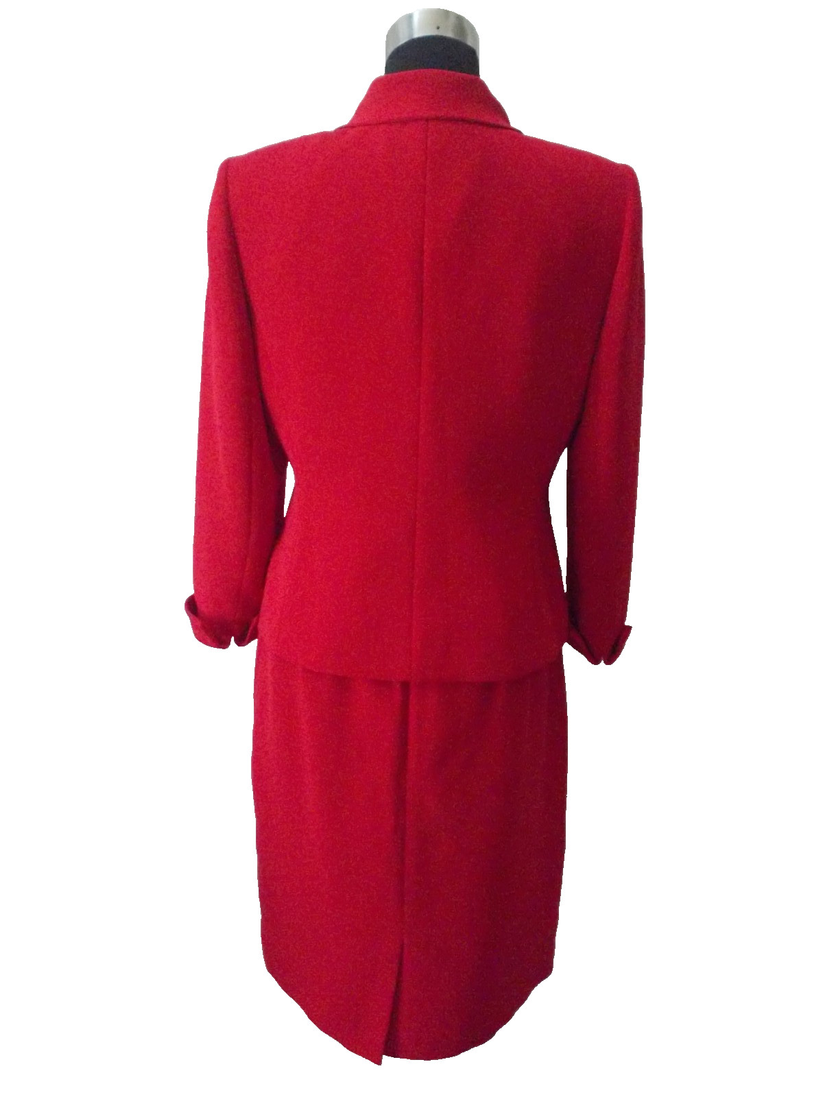LE SUIT Petite Red 2 Pc Jacket & Skirt Suit w/ Bow Detailing Sz 8P