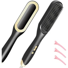 Hair Straightener Brush 5 Temp Settings Fast Heating Auto-Shut Off (Black) s32