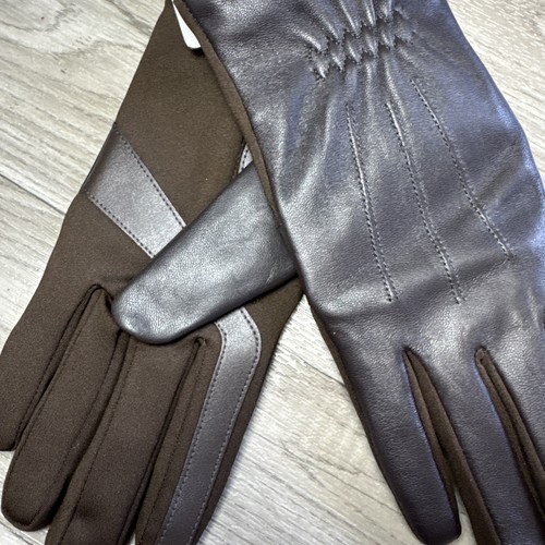 Isotoner Women's Stretch Leather Touchscreen Gloves - Dark brown S/M NEW - Picture 6 of 9