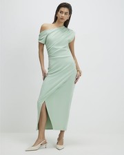 River Island Womens Midi Dress Green Stretch Drape Design Short Sleeve Casual