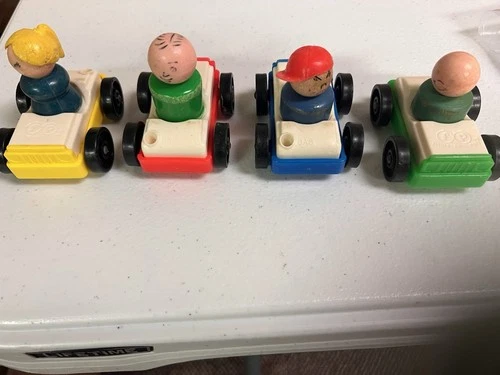 vintage Fisher-Price Little People cars and figures.