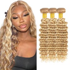 P27/613 Highlight Blonde Bundles Deep Wave Bundles Human Hair 24 26 28 Inch U...