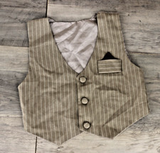 Boys Tan Beige Pinstripe Formal Vest Size 3 Ring Bearer Wedding Suit Vest
