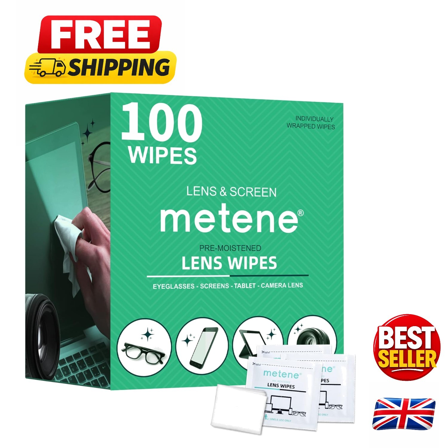 Individually Wrapped Eyeglass Wipes - Gentle, Multi-Purpose with 100 Count