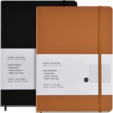 2-Pack B5 Hardcover Lined Journal Notebooks, College Ruled, Faux Leather