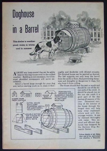 Wooden Barrel DOG HOUSE 1945 How-To Build INFO plans