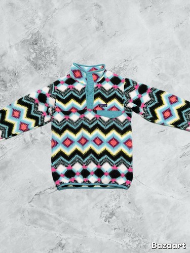 PATAGONIA Synchilla Girls M/10 Snap-T Fleece Pullover Jacket Aztec Pattern - Picture 8 of 9