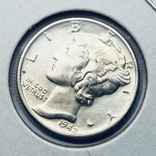 1942-P Merc 10c 90% SILVER ~ GEM BU ~ Split Bands ~ Lite Tone or Small Spots~B43