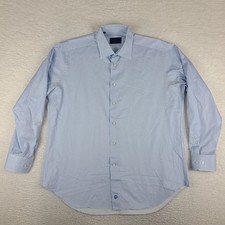 David Donahue Dress Shirt Mens 17 34/35 Blue White Geometric Cotton Button Up