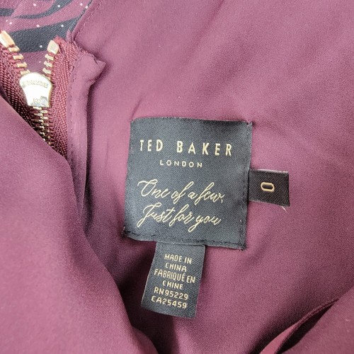 Ted Baker Burgundy Red Alyan Elderflower Print Asymmetrical Tie Dress Size 0 2US - Picture 8 of 9