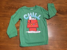 Kids Unisex Peanuts Snoopy Chritmas Shirt CHILL Tee T-shirt Green Small 6/7