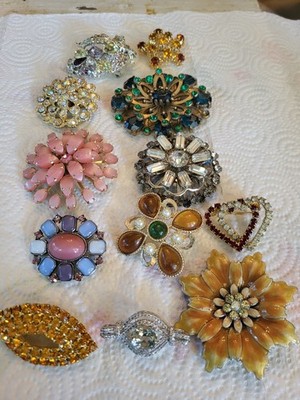 lot 12 vintage rhinestone brooches estate gorgeous lot