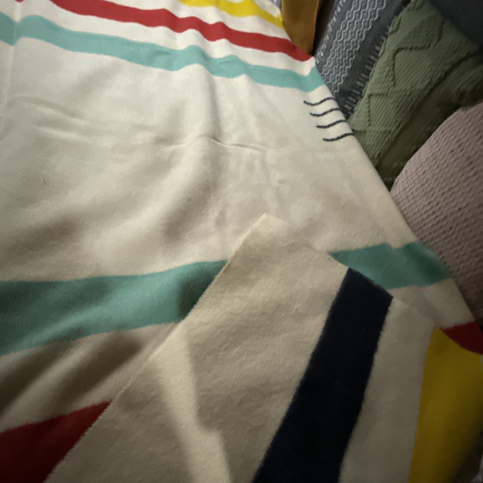 Vintage Hudson Bay Orange Label 4 Point Wool Blanket 88” X 70”Raw Edge Multi