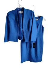 Le Suit Dress Suit Open Front Jacket & Sheath Dress Suit Size 2P Cornflower Blue