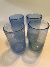 Blue Seeded Bubble Glass Ice Tea/Water Tumblers Set Of 4 Heavy Large 5.5” READ