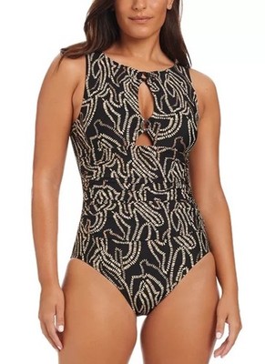 $139 Beyond Control Swimwear Womens Foil Me Once High Neck One Piece 12