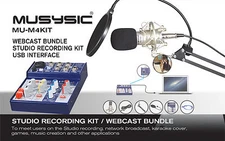MUSYSIC Studio Recording/Webcast Kit, 4-Channel Mixer w/ USB Interface MU-M4KIT