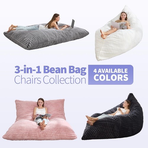 Extra-Large Dark Grey Bean Bag Chair with Removable Washable Cover - 3 Modes - Picture 10 of 11