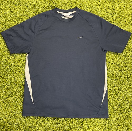 Nike Navy Blue Mesh Workout Running Vintage Gray Tag T-Shirt Size Adult Large - Picture 2 of 5