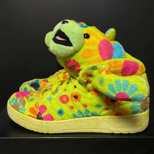 Jeremy Scott Adidas Bear Flower Power Sneakers Shoes Neon yellow Men US9 EX