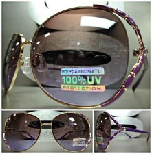 New CLASSIC VINTAGE RETRO Style PARTY SUNGLASSES Unique Gold  Purple Oval Frame