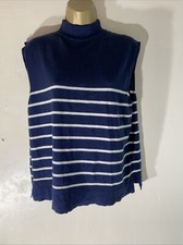 Womens M S Marks spencer Uk 14 Blue white Stripe Thin Knit Sleeveless Jumper