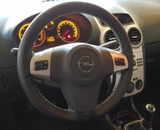 PARA VAUXHALL ASTRA H 04-12 CUERO NEGRO REAL CUBIERTA VOLANTE PUNTO BLANCO