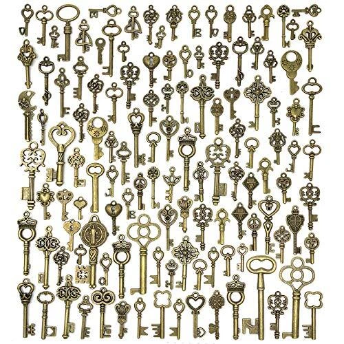 Old Vintage Antique Skeleton 125 Keys Lot Small Large Bulk Necklace Pendant Cra - Picture 1 of 7
