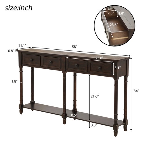For Living Room Console Sofa Table w/2 Drawers, Bottom Shelf - Easy Assembly - Picture 3 of 14